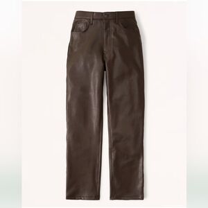 Abercrombie & Fitch Vegan Leather 90s Straight Pants Dark Brown High Rise: 28S